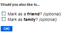 form messaging that says 'Mark as a friend'