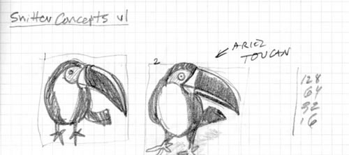 A couple initial toucan sketches from Mike Rohde